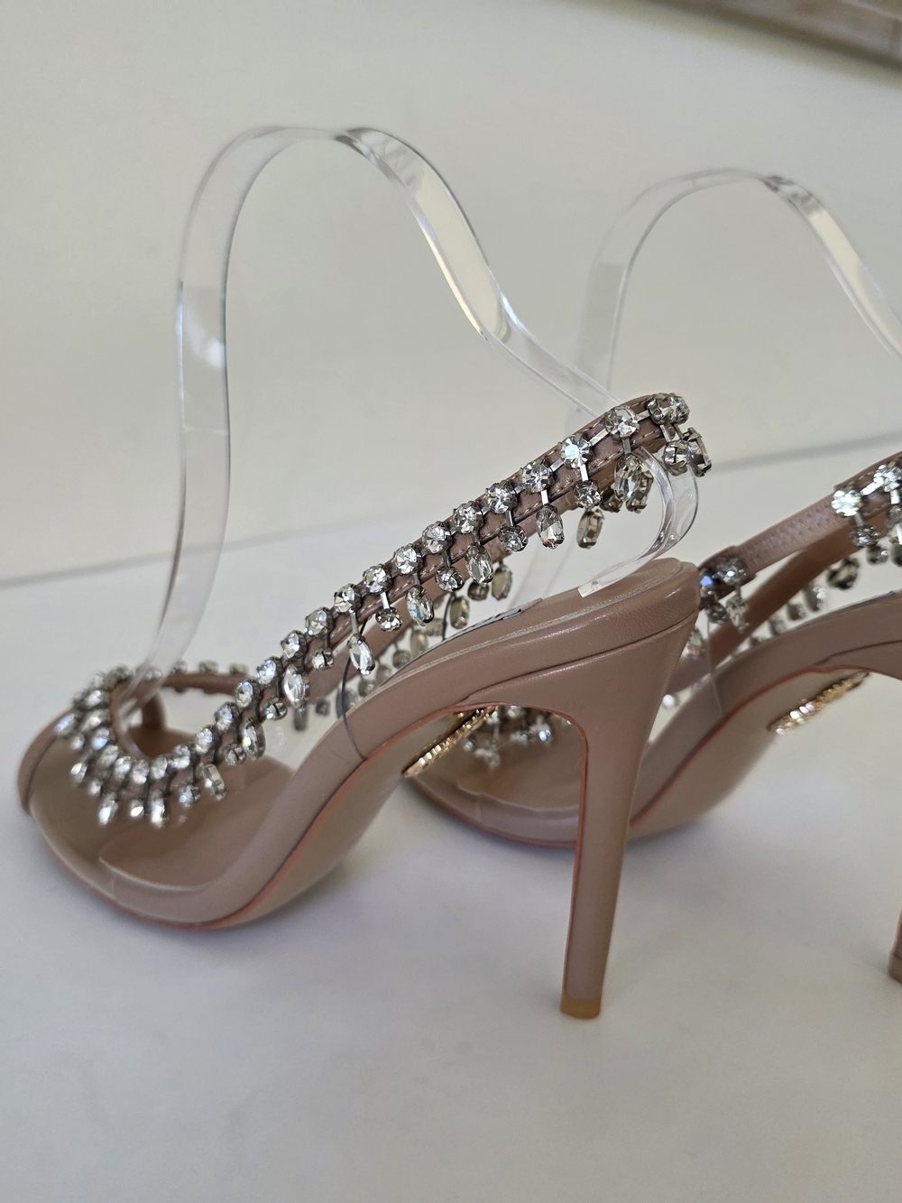 Aquazzura Temptation Crystal Sandals Nude EU 38 US 7.5-8  Italy Bridal Prom - Picture 10 of 15